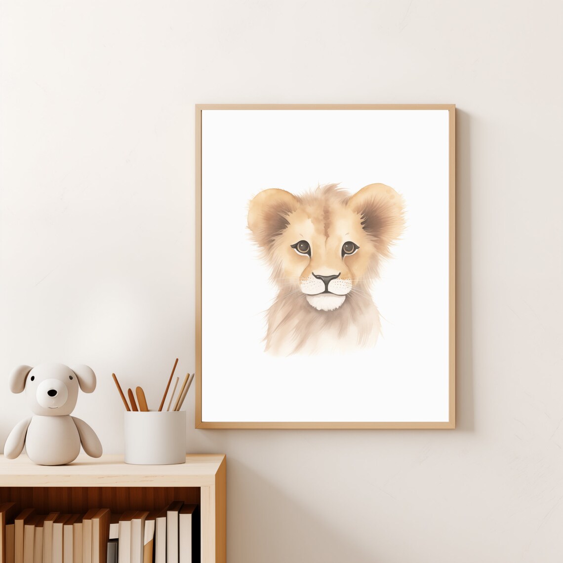 Sweet Lion Cub Portrait Watercolor White Safari Nursery Wall Poster - Image 4