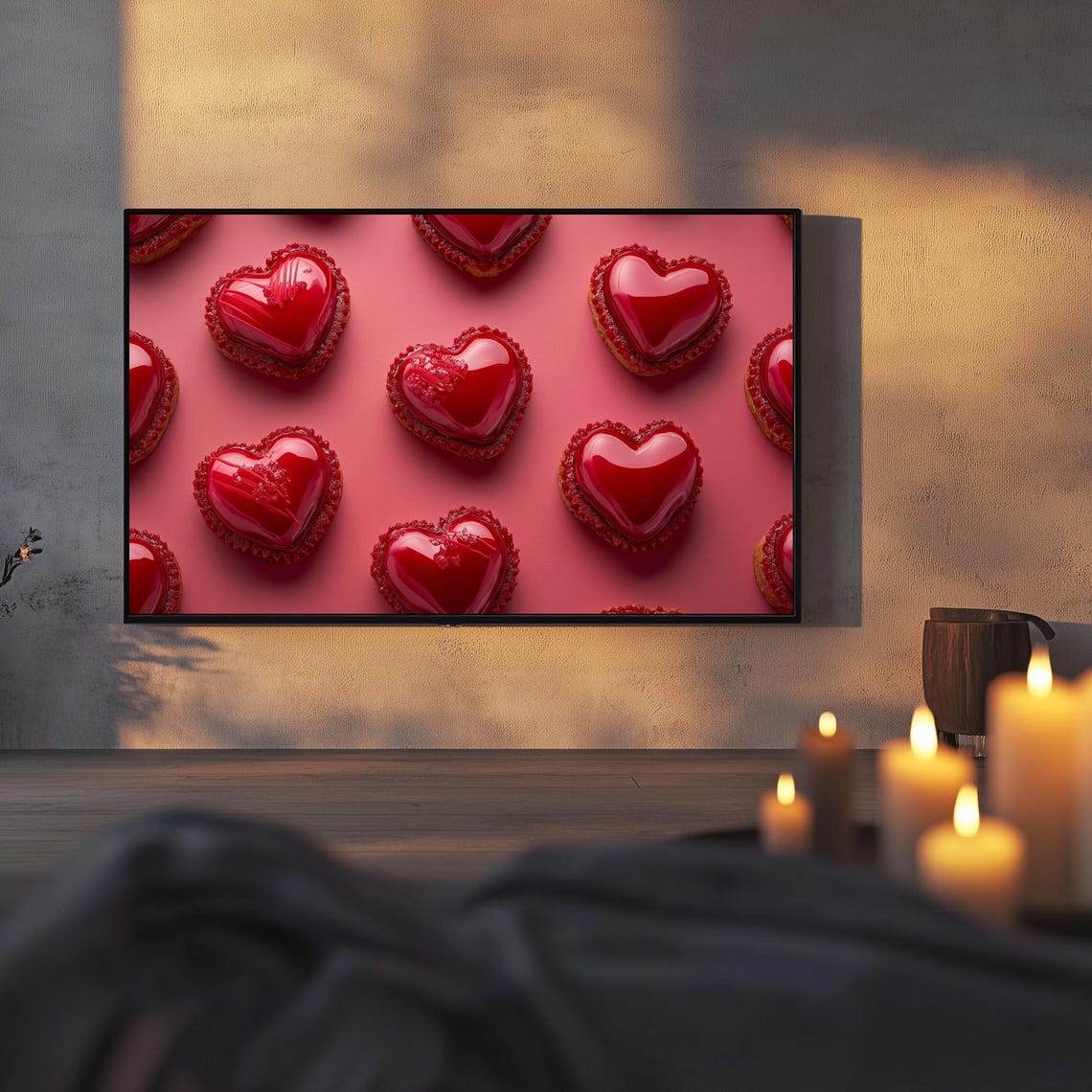 Glossy Red Heart Pastries Pattern Valentines Day Art Frame TV Poster - Image 3