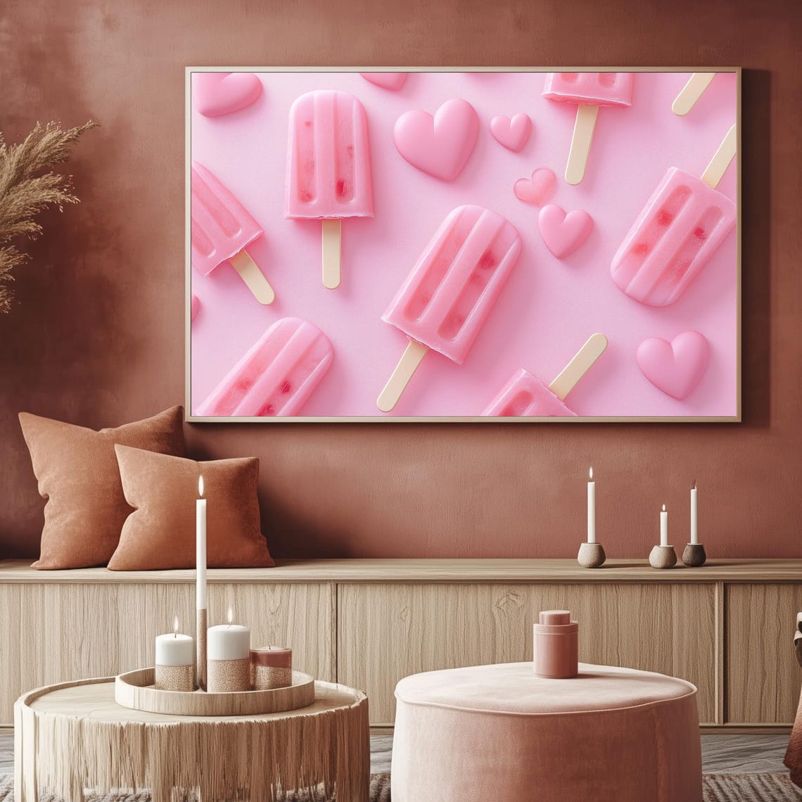 Pink Heart Popsicles Valentines Day Pattern Dessert Art TV Poster - Image 2
