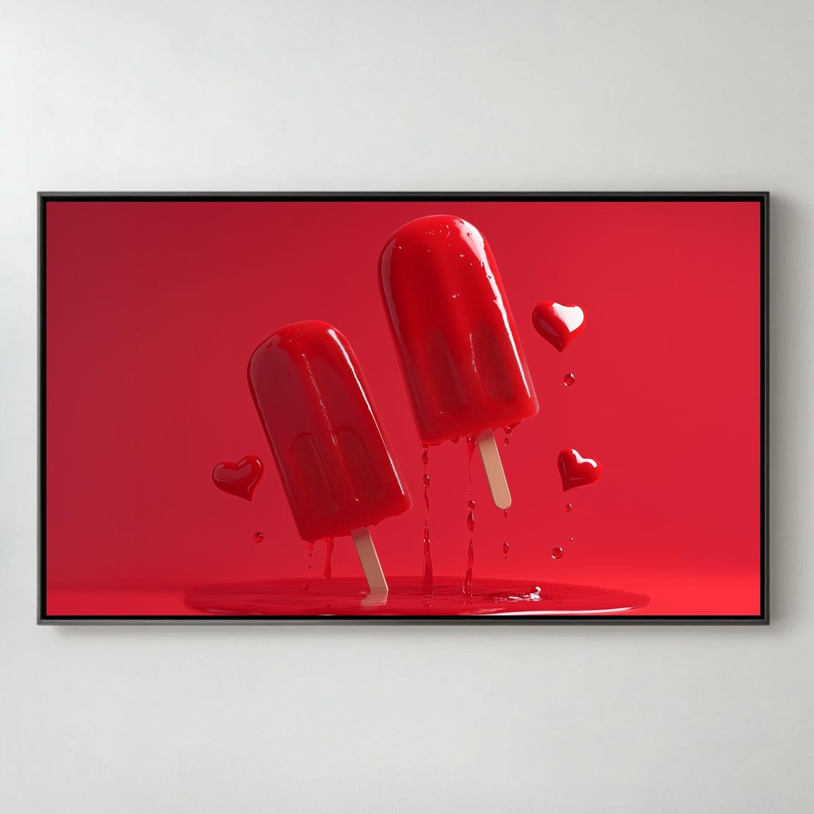 Red Heart Popsicles Valentines Day Glossy 3D Dessert Art TV Poster