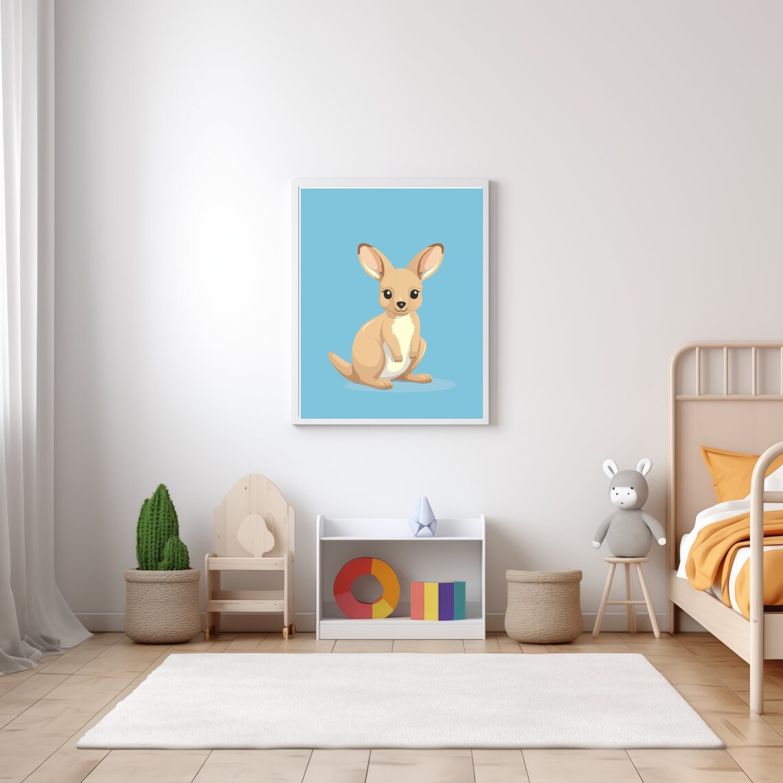 Cute Baby Kangaroo Cartoon Blue Nursery Kids Room Decor Wall Poster - Image 5