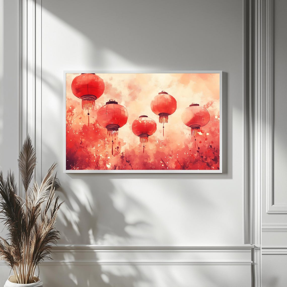 Red Chinese Lanterns Watercolor Lunar New Year Art Frame TV Poster - Image 4