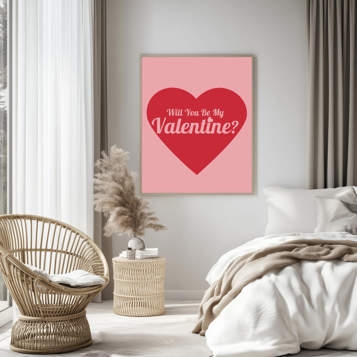 Will You Be My Valentine Retro Heart Typography Wall Art Poster - Image 2
