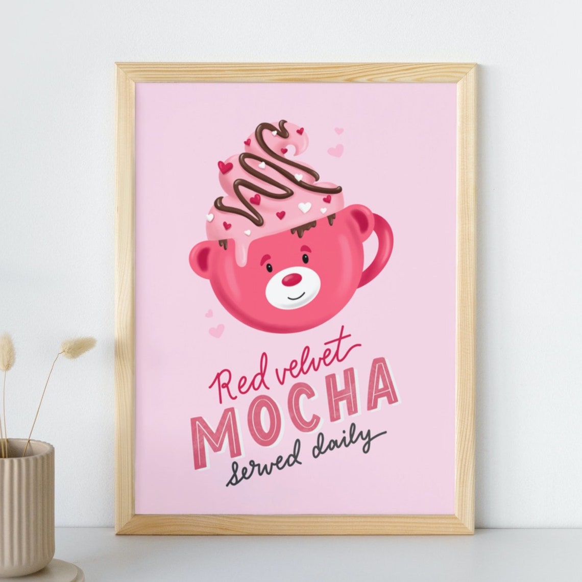 Red Velvet Mocha Cute Bear Mug Pink Coffee Bar Kitchen Poster