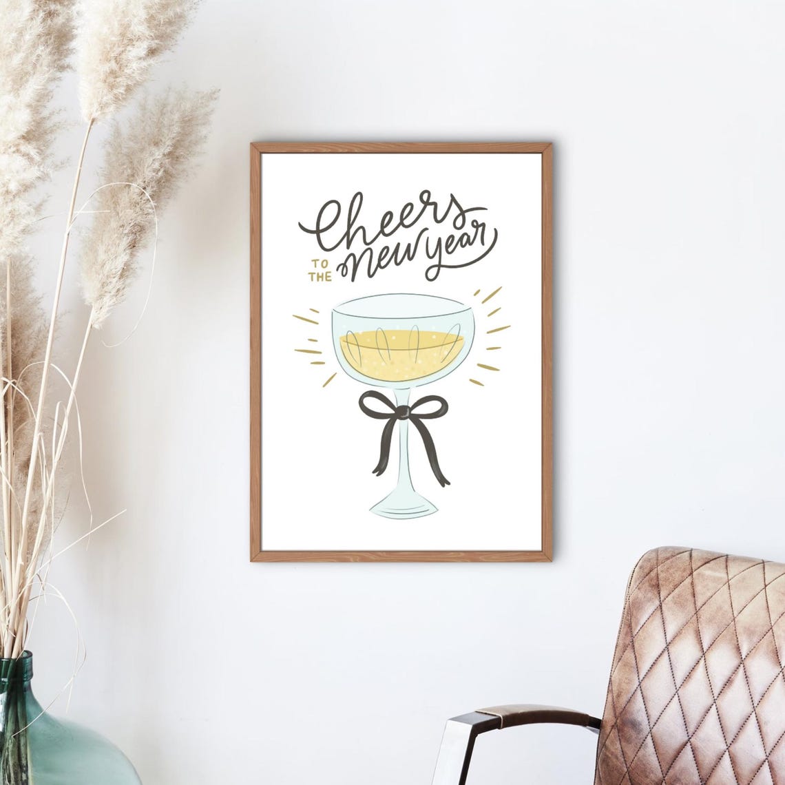 Cheers To The New Year Champagne Coupe Hand Lettered Art Print - Image 3