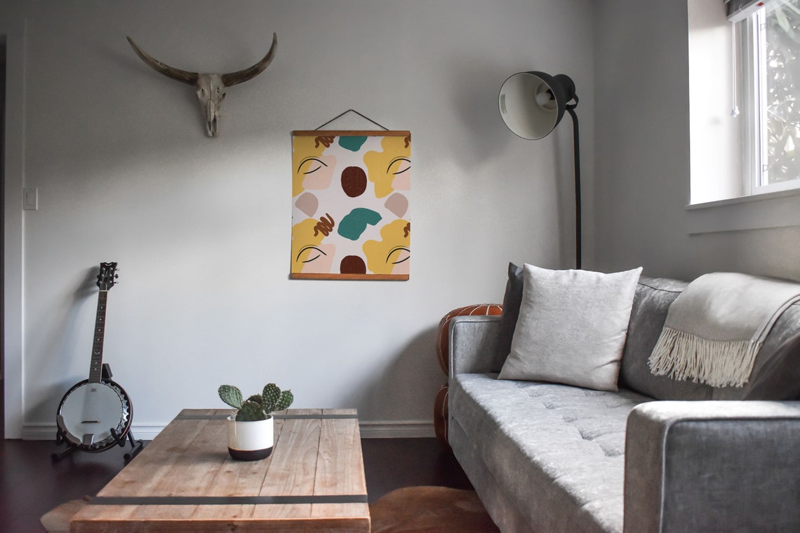 Boho Abstract Sleeping Faces Pattern Modern Neutral Art Poster - Image 3