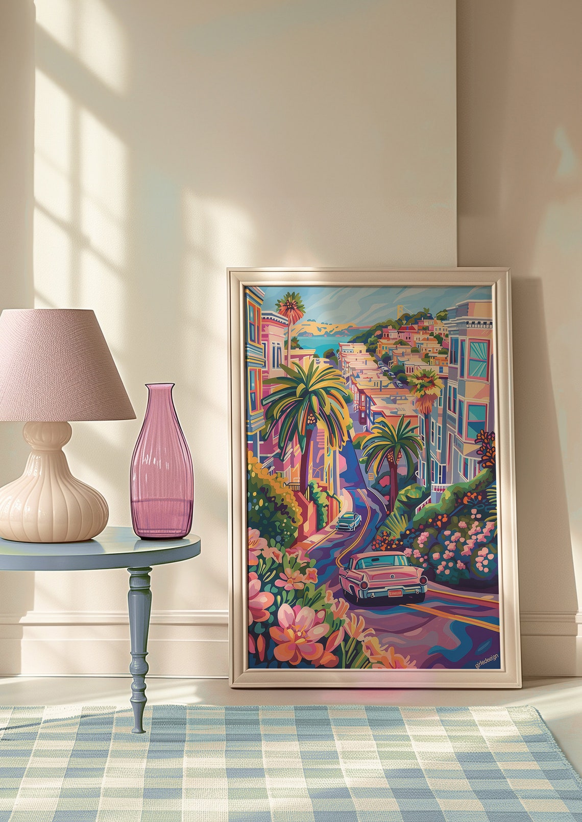 San Francisco Hillside Drive Classic Car Vibrant Sunset Travel Poster - Image 3