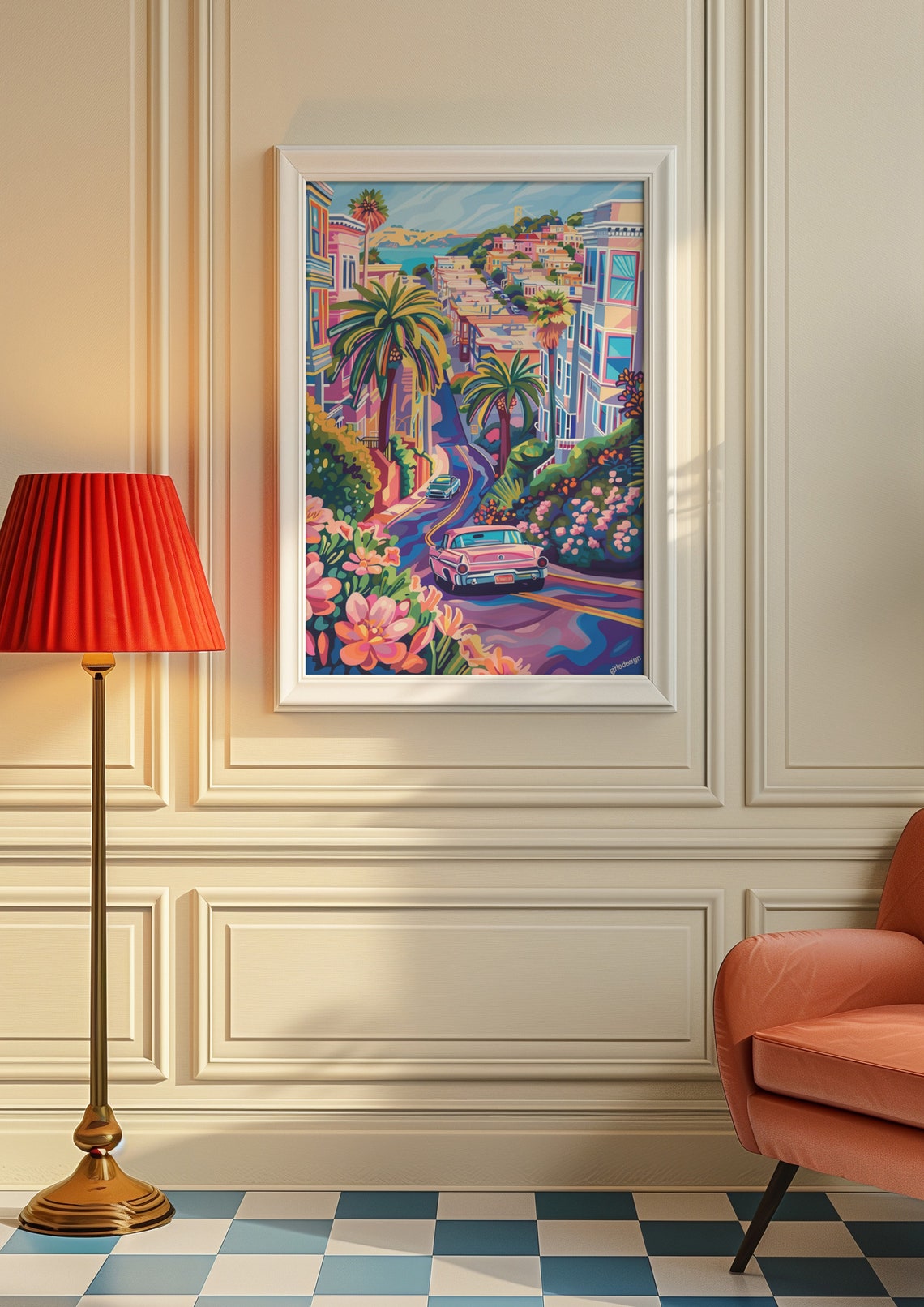 San Francisco Hillside Drive Classic Car Vibrant Sunset Travel Poster - Image 8
