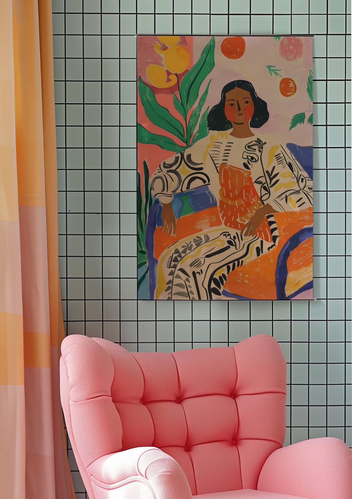 Seated Woman Orange Dress Citrus Fruit Modern Portrait Poster - Image 7
