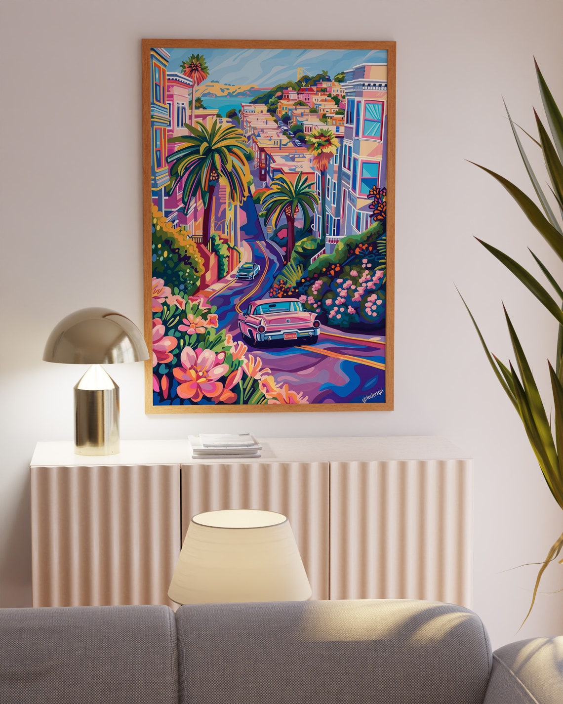 San Francisco Hillside Drive Classic Car Vibrant Sunset Travel Poster - Image 4
