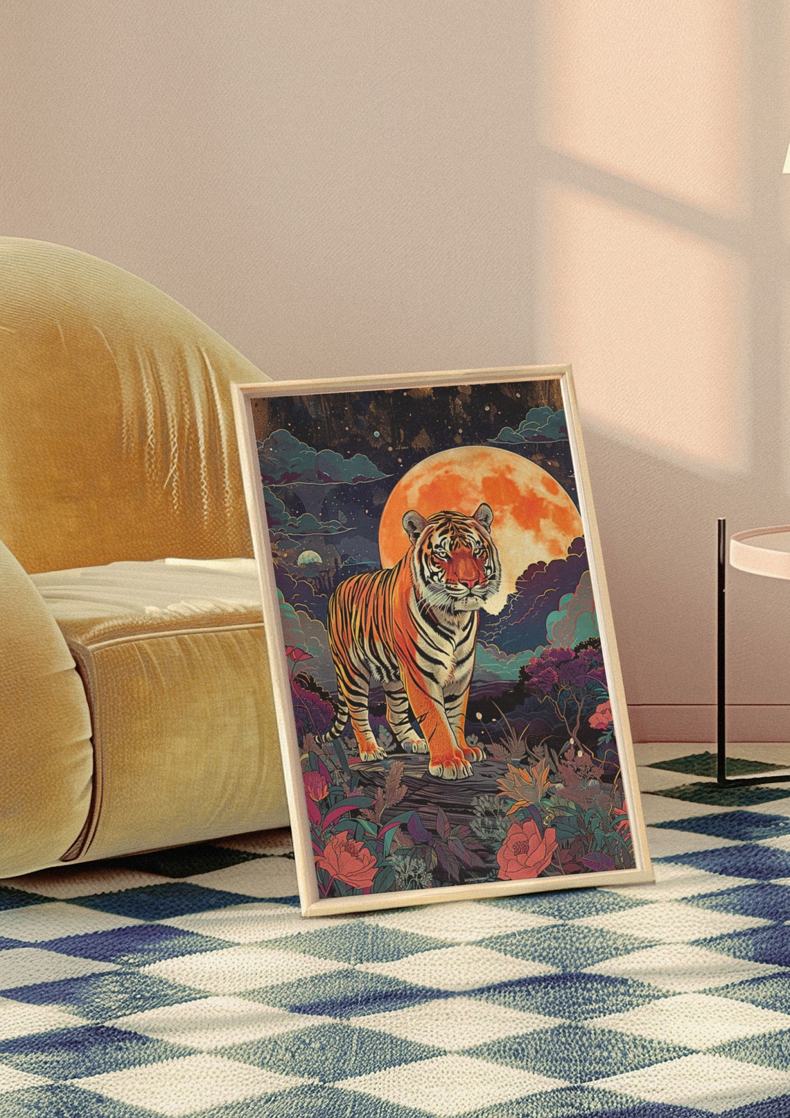 Tiger Standing Under Giant Moon Poster In Night Jungle Garden - Image 4