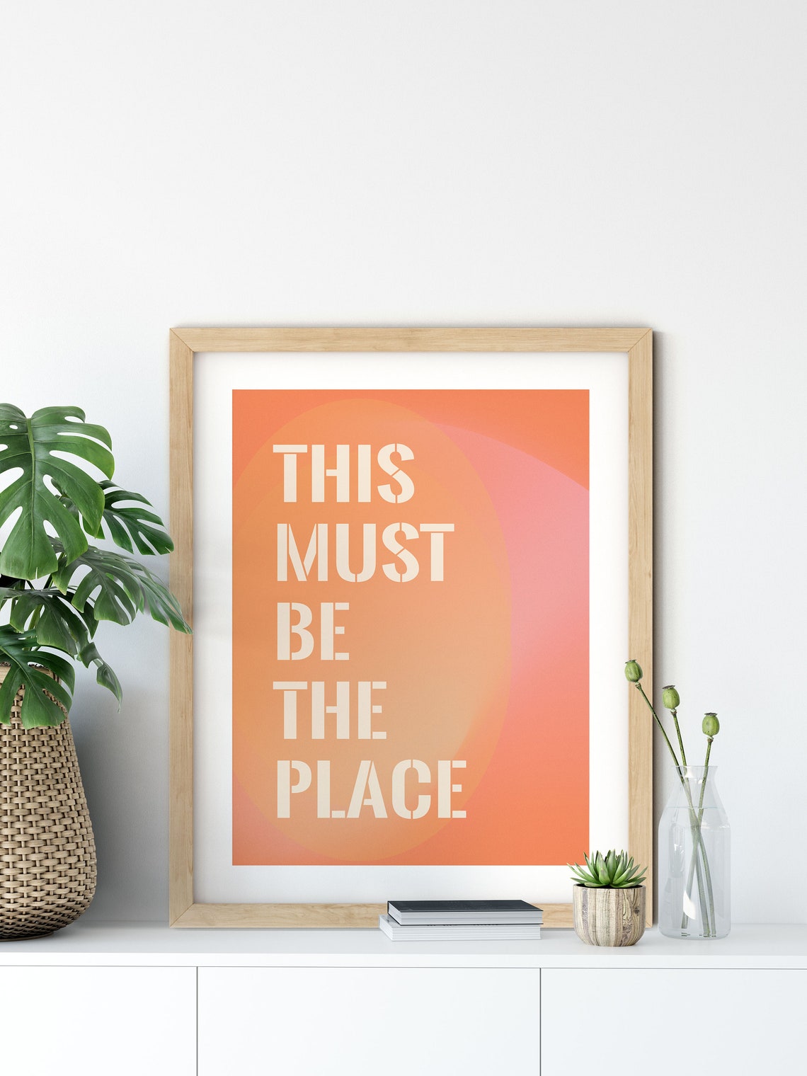 This Must Be the Place Coral Stencil Caps Minimal Quote Wall Poster - Image 5