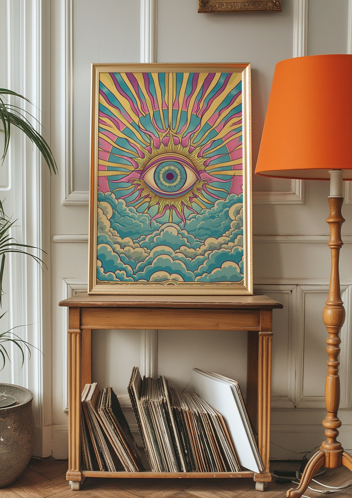 Psychedelic All Seeing Eye Radiant Sunburst Clouds Retro Wall Art - Image 2