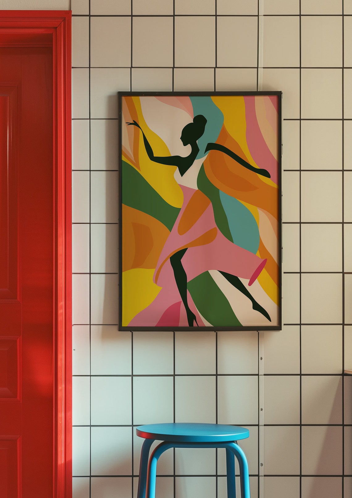 Dancer Silhouette Flowing Dress Vibrant Abstract Dance Wall Art - Image 3