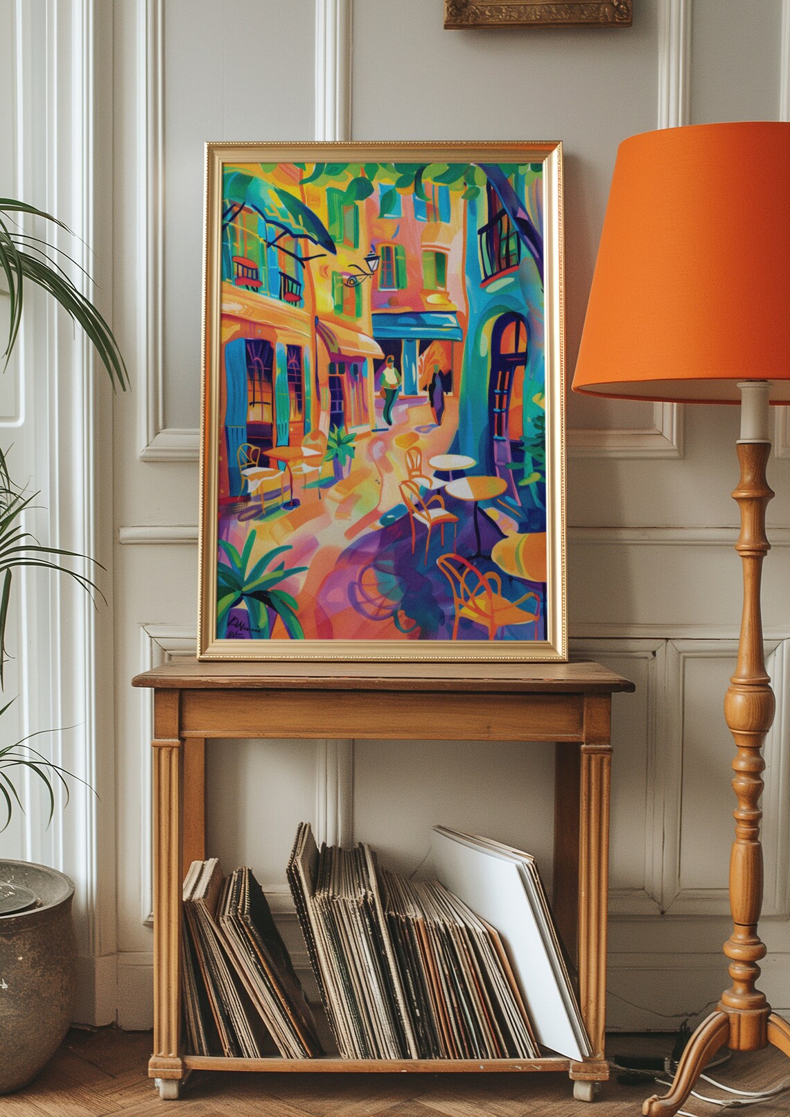 Sunny European Cafe Street Outdoor Seating Colorful Travel Poster - Image 2