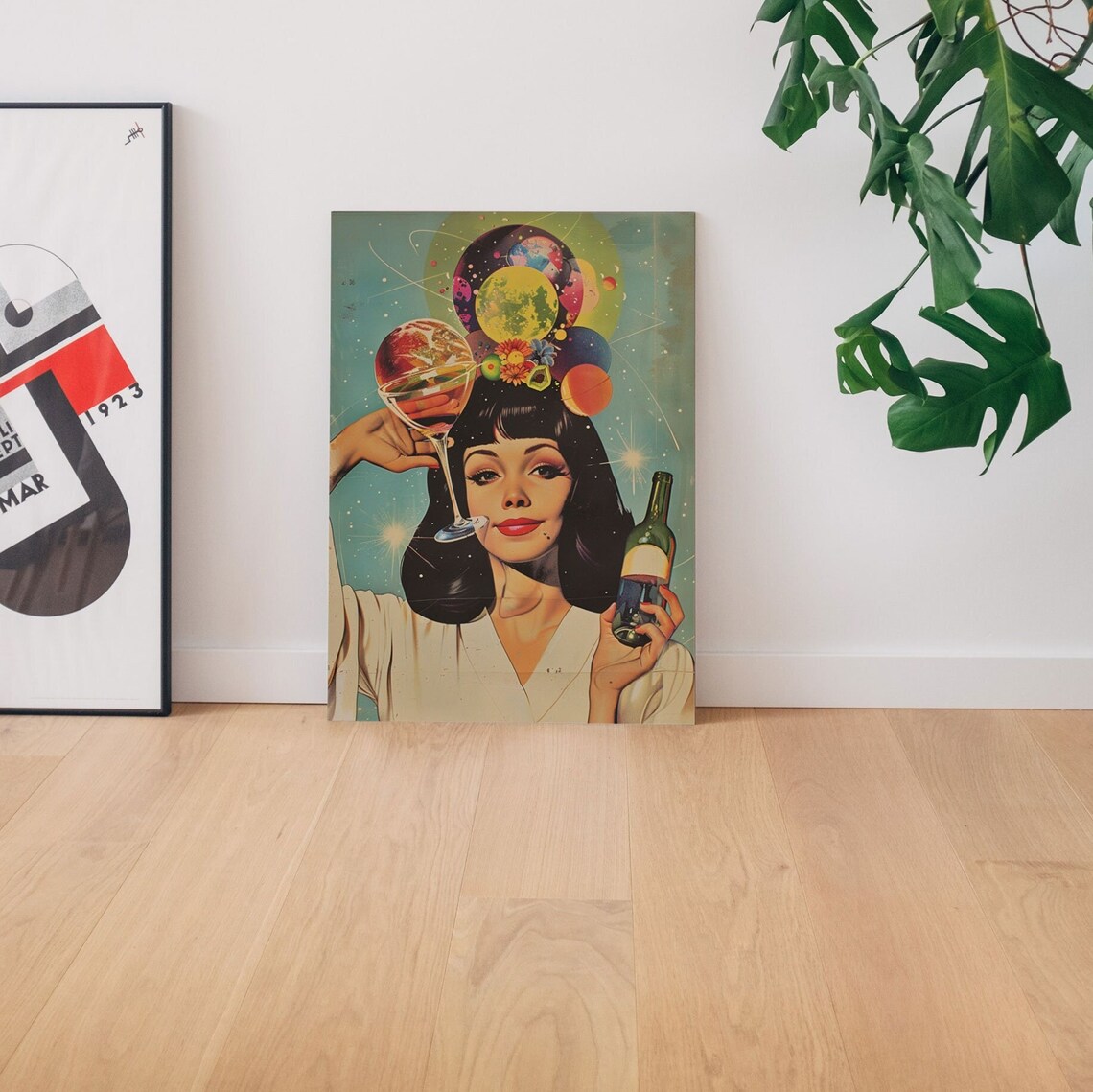 Cosmic Cocktail Woman Retro Futurism Planets Wine Art Poster - Image 7