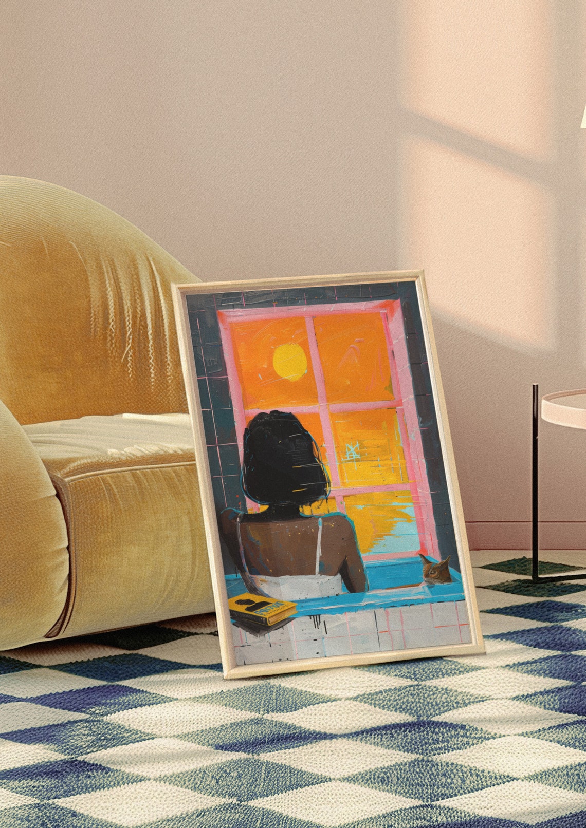 Woman Relaxing In Bath With Cat Sunset Window View Art Poster - Image 4