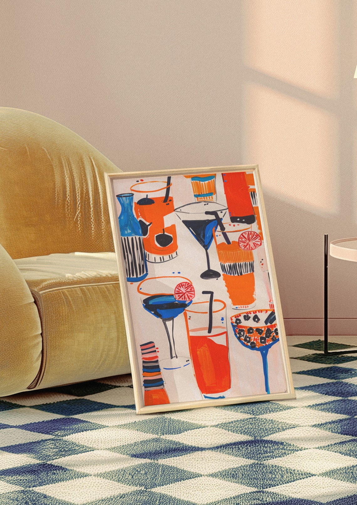 Orange and Blue Cocktail Illustration Martini Highball Bar Poster - Image 3