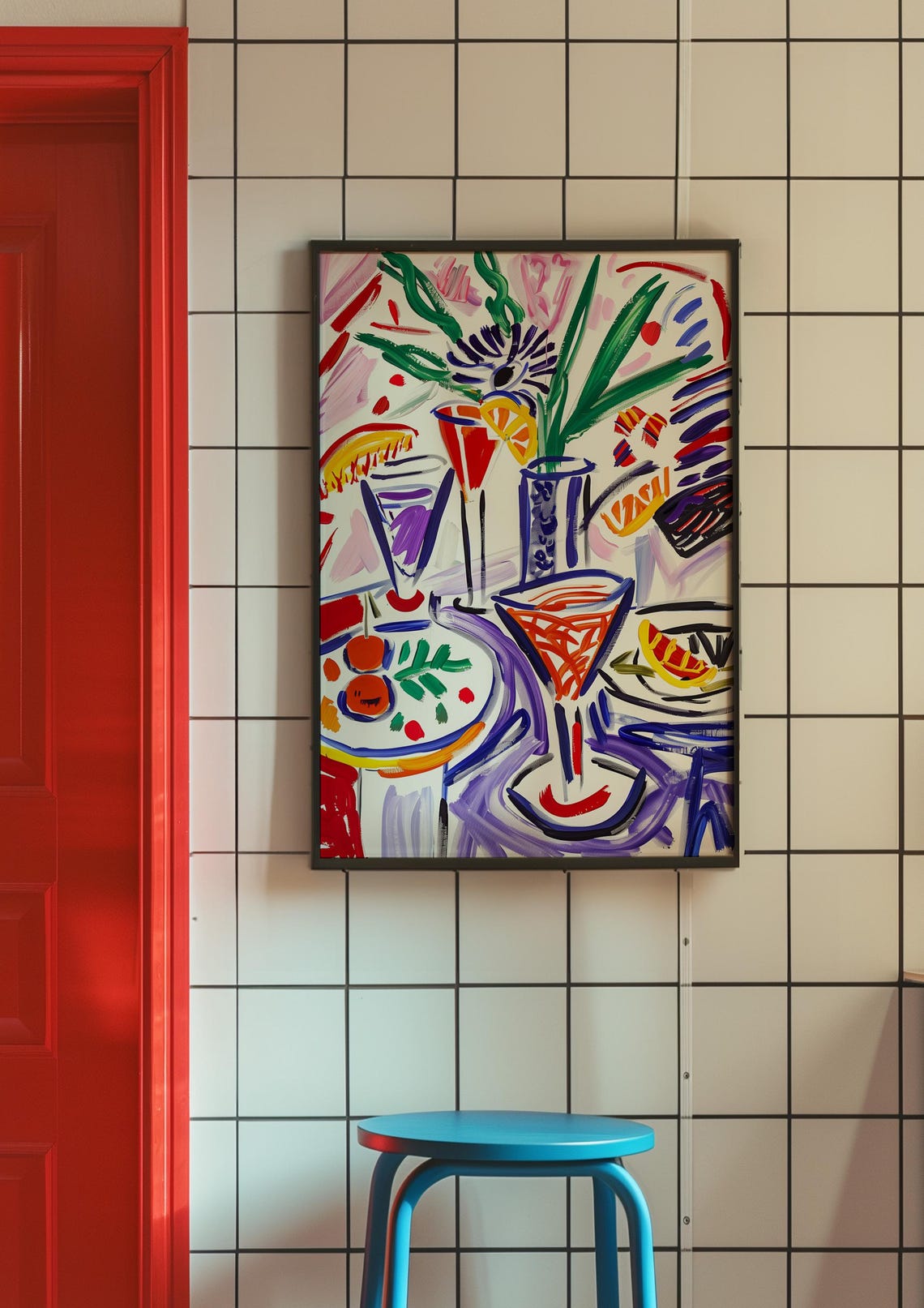 Colorful Abstract Cocktail Party Art Print Modern Wall Decor Vibrant Bar Art Unique Home Decor Bold And Fun Artwork - Image 3