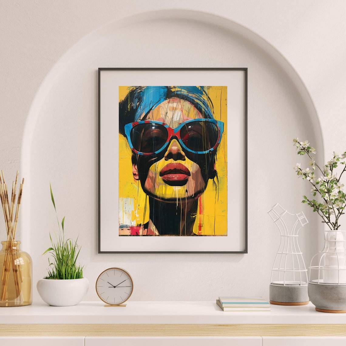 Bold Pop Art Woman With Big Sunglasses Poster On Yellow Paint - Image 5