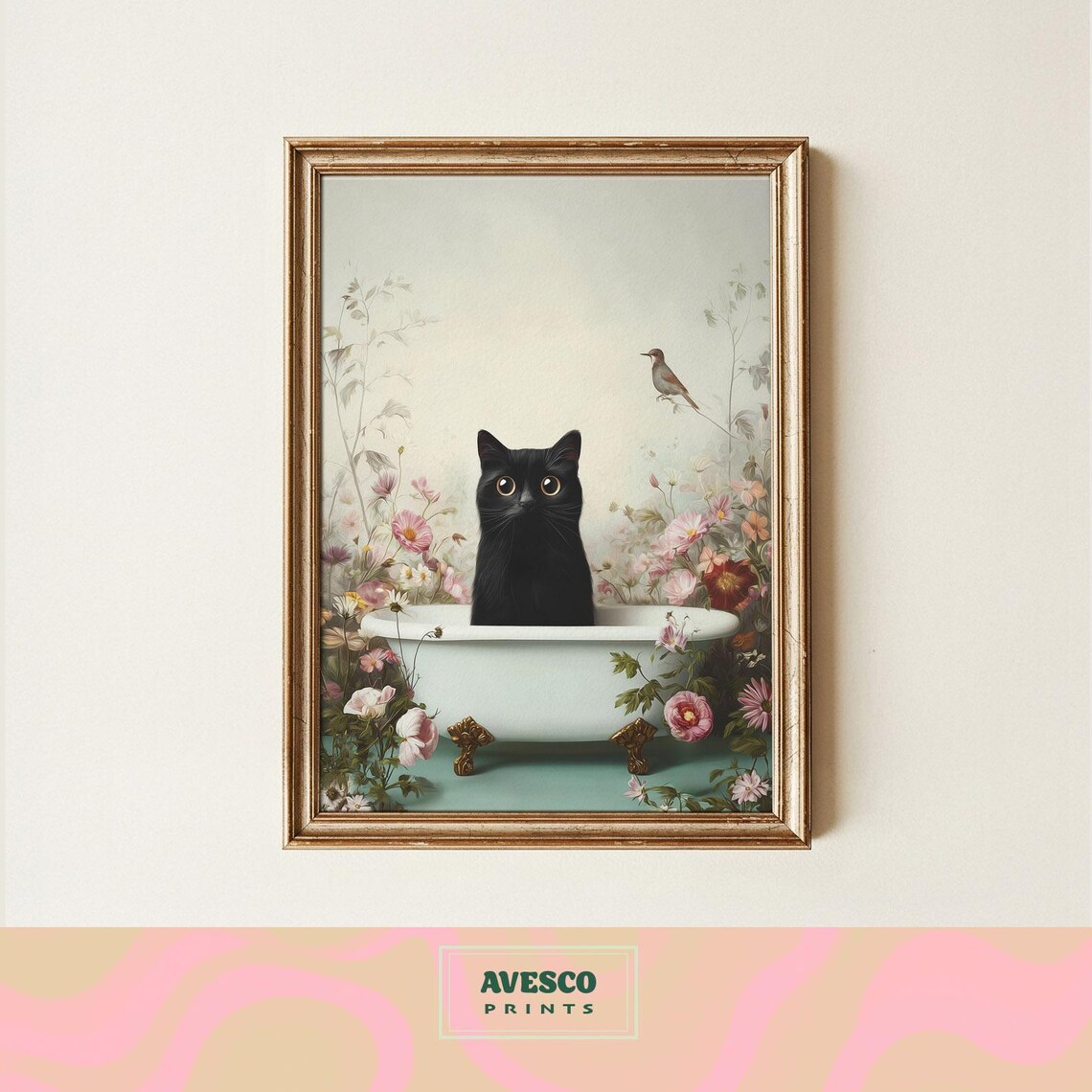 Black Cat In Bathtub, Funny Bathroom Art Print