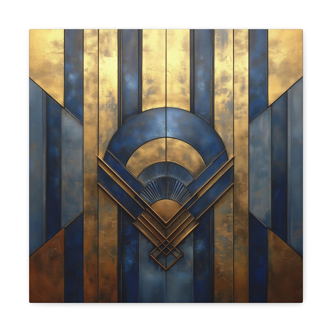 Art Deco Blue Gold Striped Fan 1920s Geometric Luxe Decor Poster - Image 2