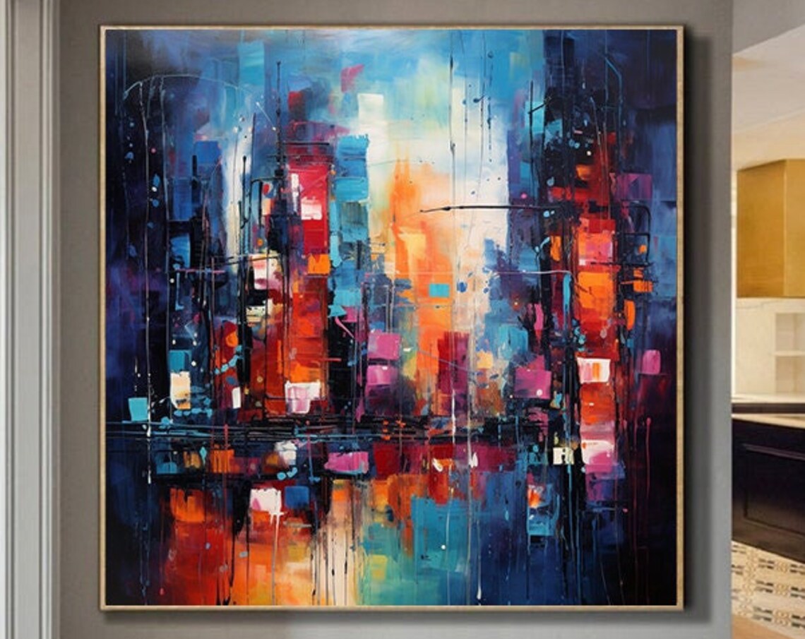Colorful Abstract City Night Skyline Modern Decor Painting Poster
