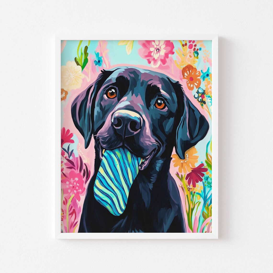 Black Labrador With A Sock, Funny Dog Poster