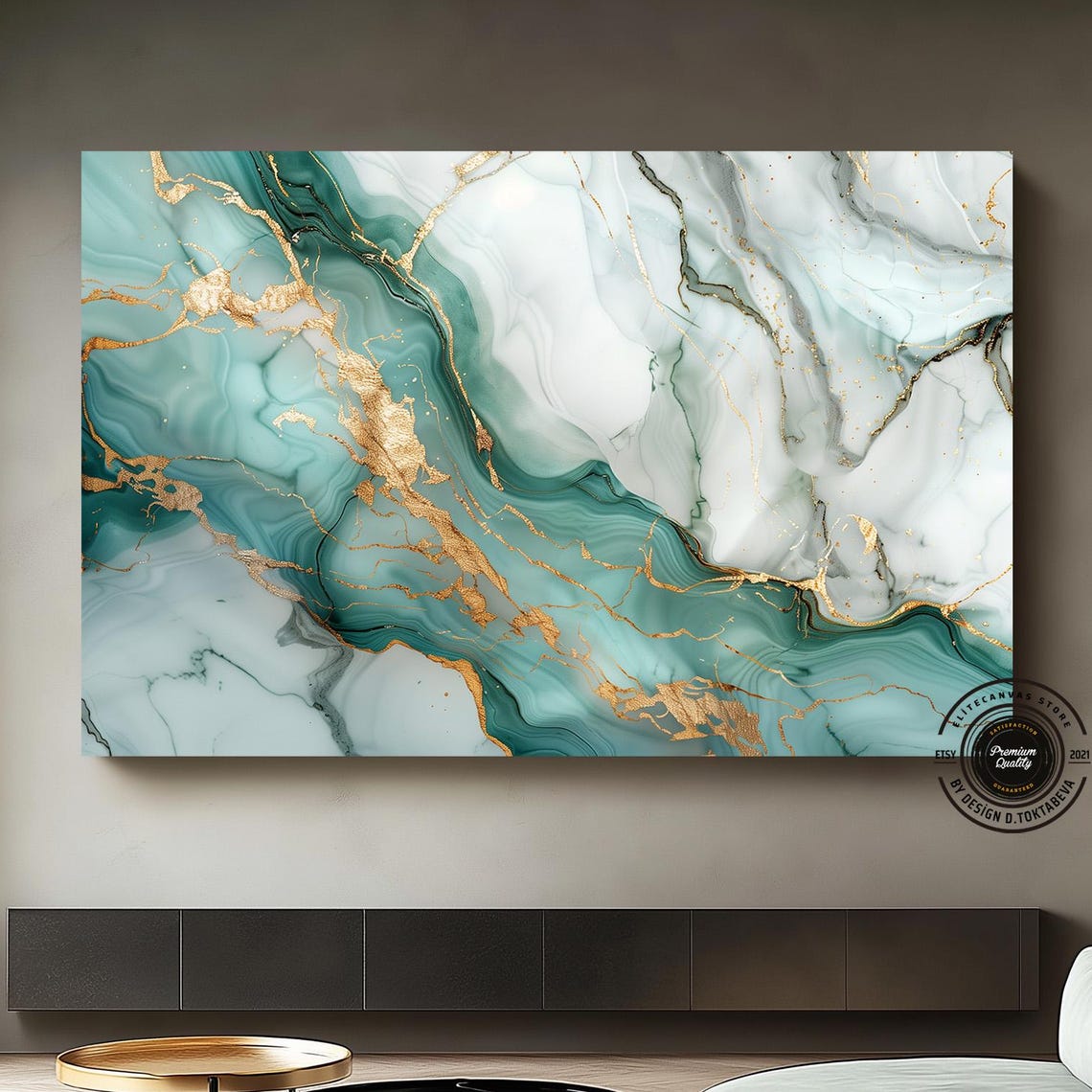 Teal and Gold Marble Fluid Abstract Luxury Wall Decor Poster