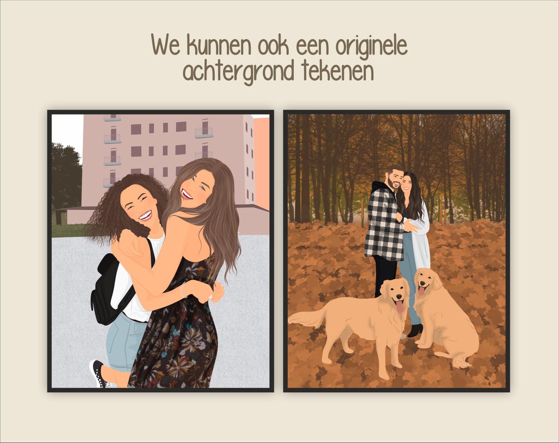 Custom Faceless Best Friends Hugging Portrait Digital Wall Art - Image 2