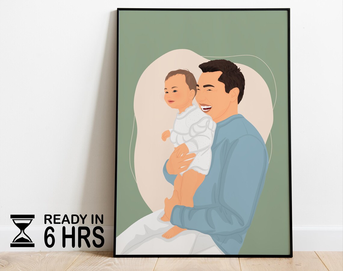 Custom Family Portrait Illustration, Father's Day Gift
