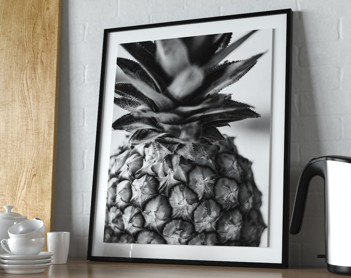 Black and White Pineapple Close Up Monochrome Fruit Photo Poster - Image 2
