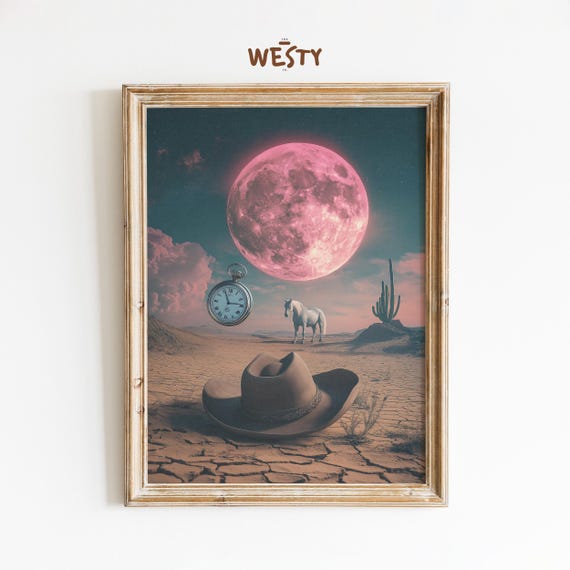 Desert Dreams Surreal Western Print Cosmic Cowboy Art Mystical Southwestern Decor