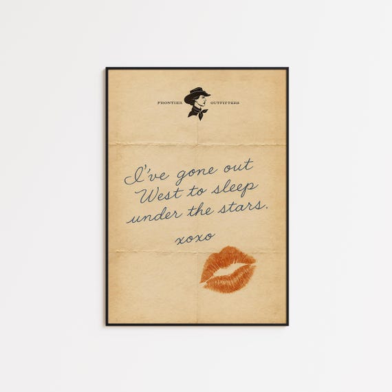 Gone Out West Poster Vintage Love Letter Wall Art Sleep Under The Stars Print