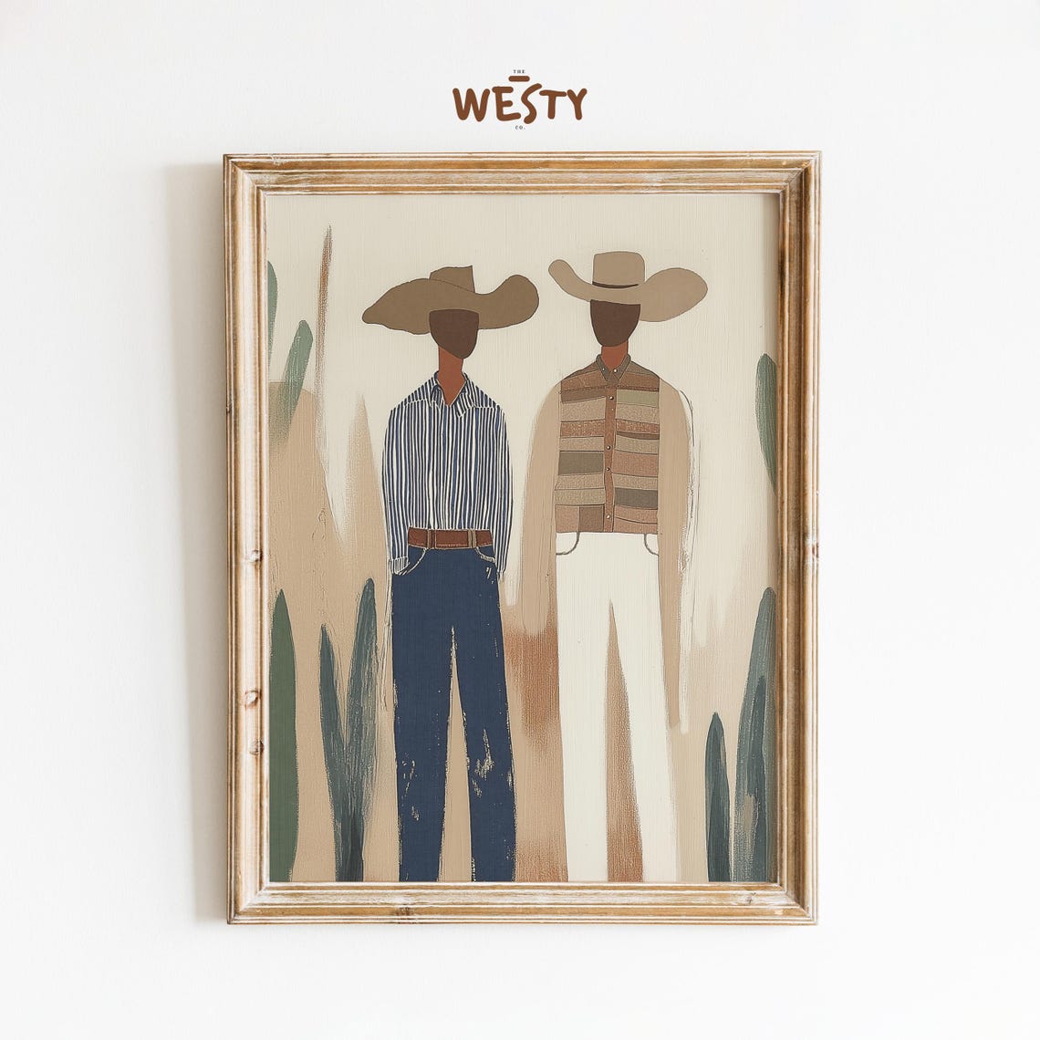 Minimalist Western Couple Cowboy Hats Desert Neutral Modern Poster