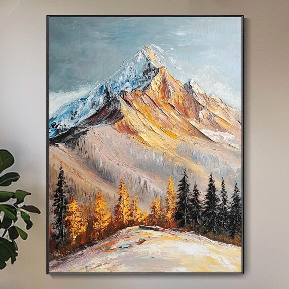 3d Texture Impasto Wall Art Mountain Landscape Oil Painting On Large Rustic Nature Decor Neutral Tones Forest Living Room Wall Art