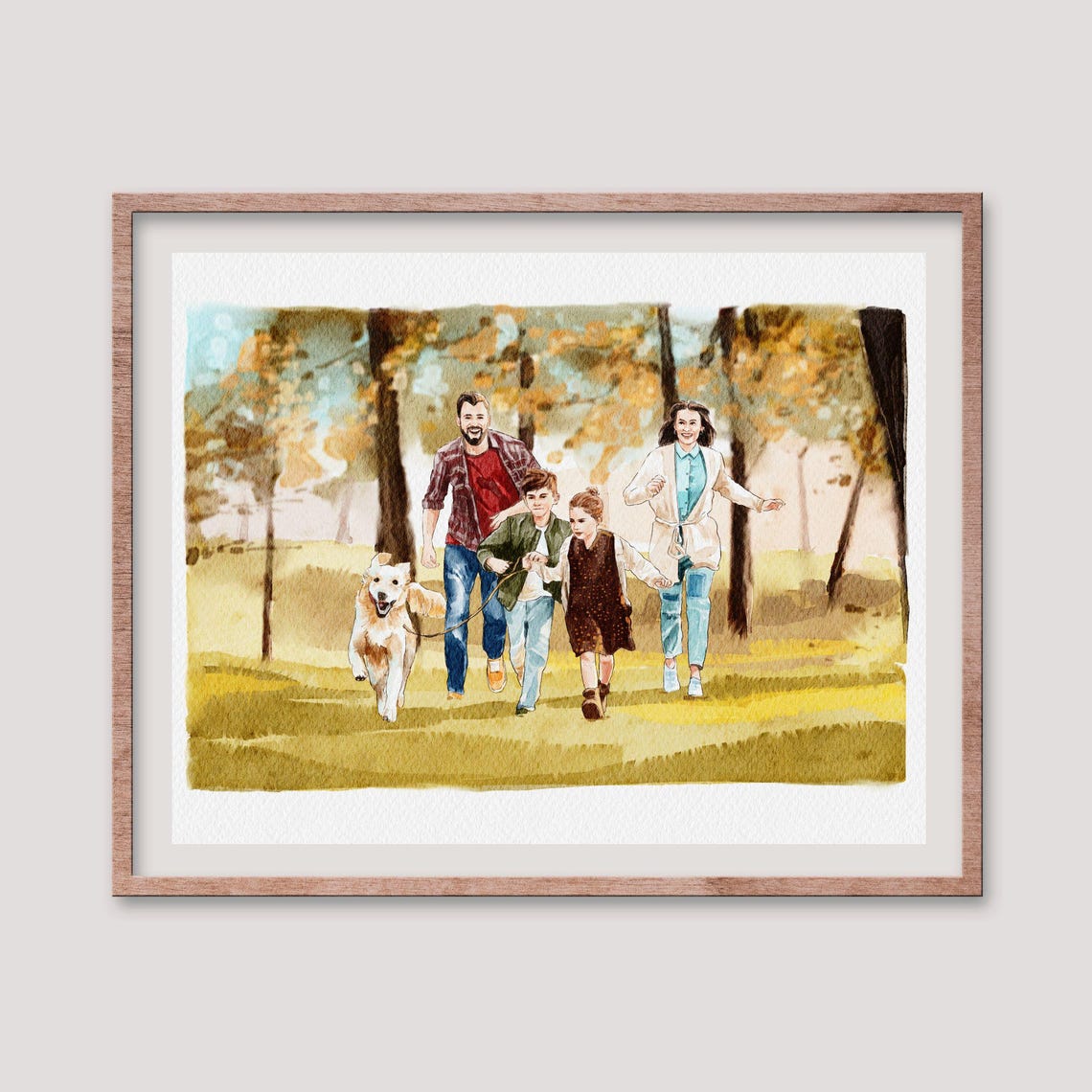 Custom Family Hand Drawn Portrait From Photo Hand Painted Family With Dog Watercolor Painting Mothers Day Fathers Day Anniversary Gift