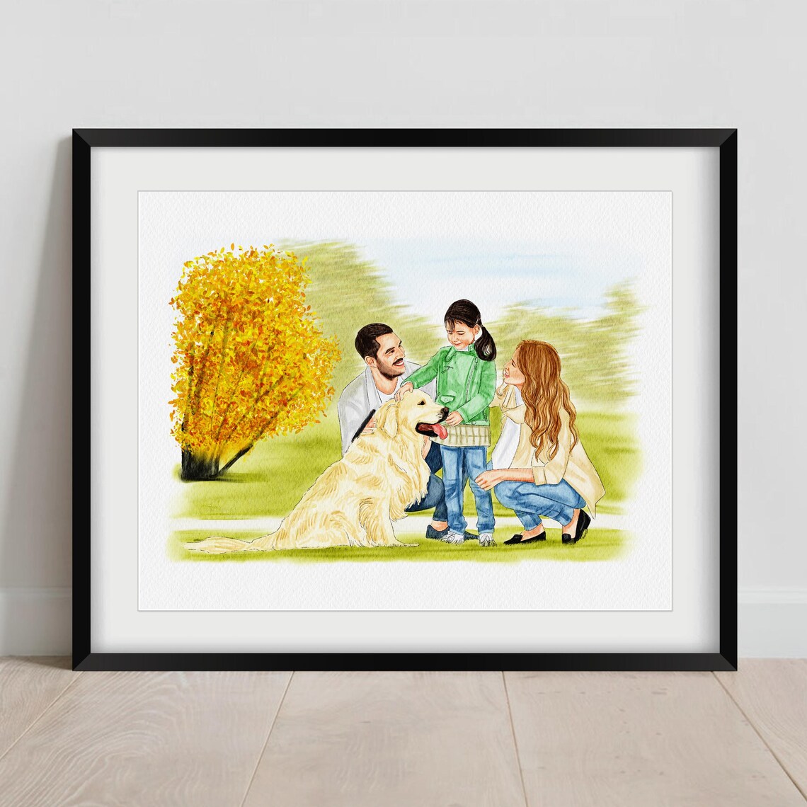 Custom Family with Two Dogs Minimalist Watercolor Portrait Print - Image 2