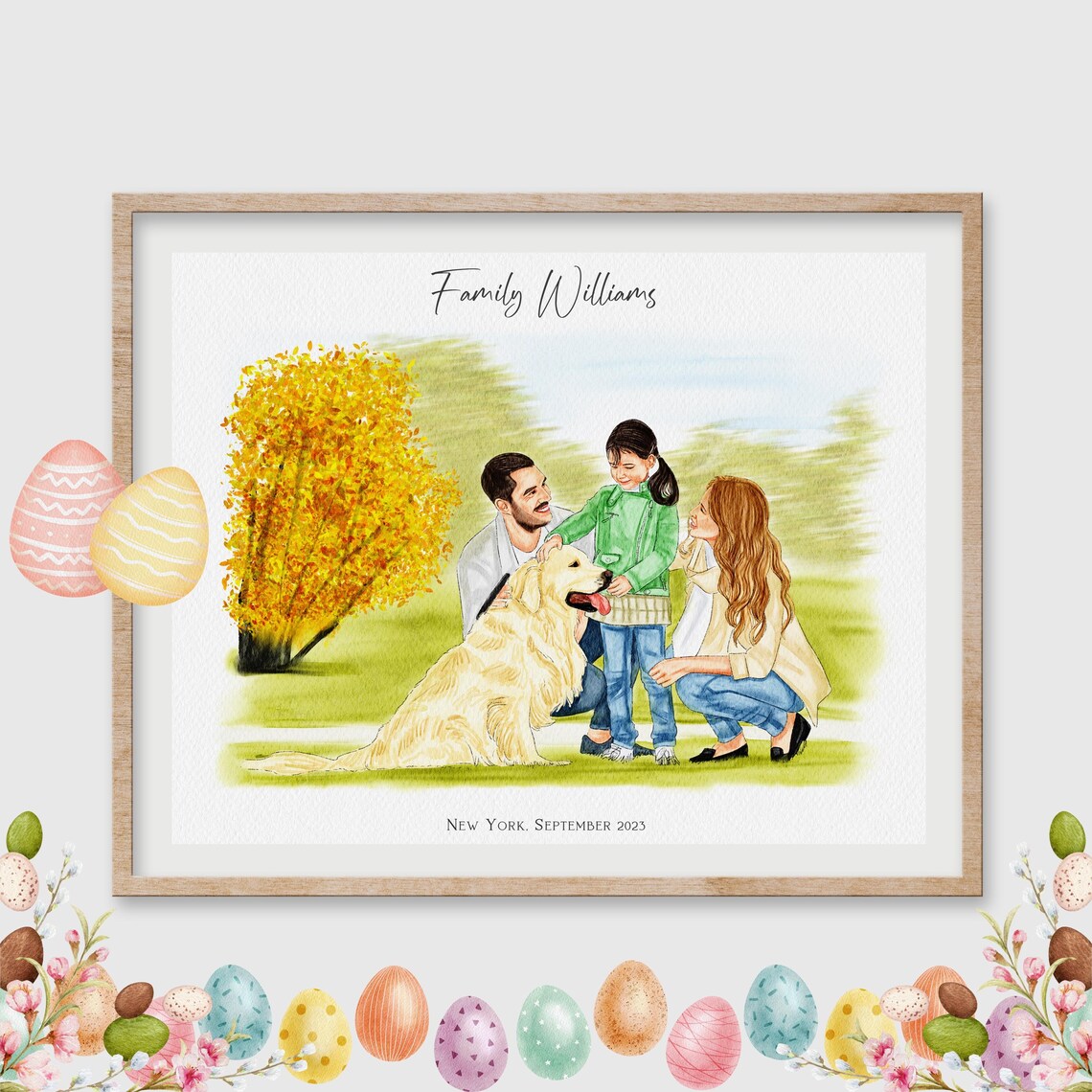 Custom Family Portrait with Vintage Pink Classic Car Poster Gift - Image 3
