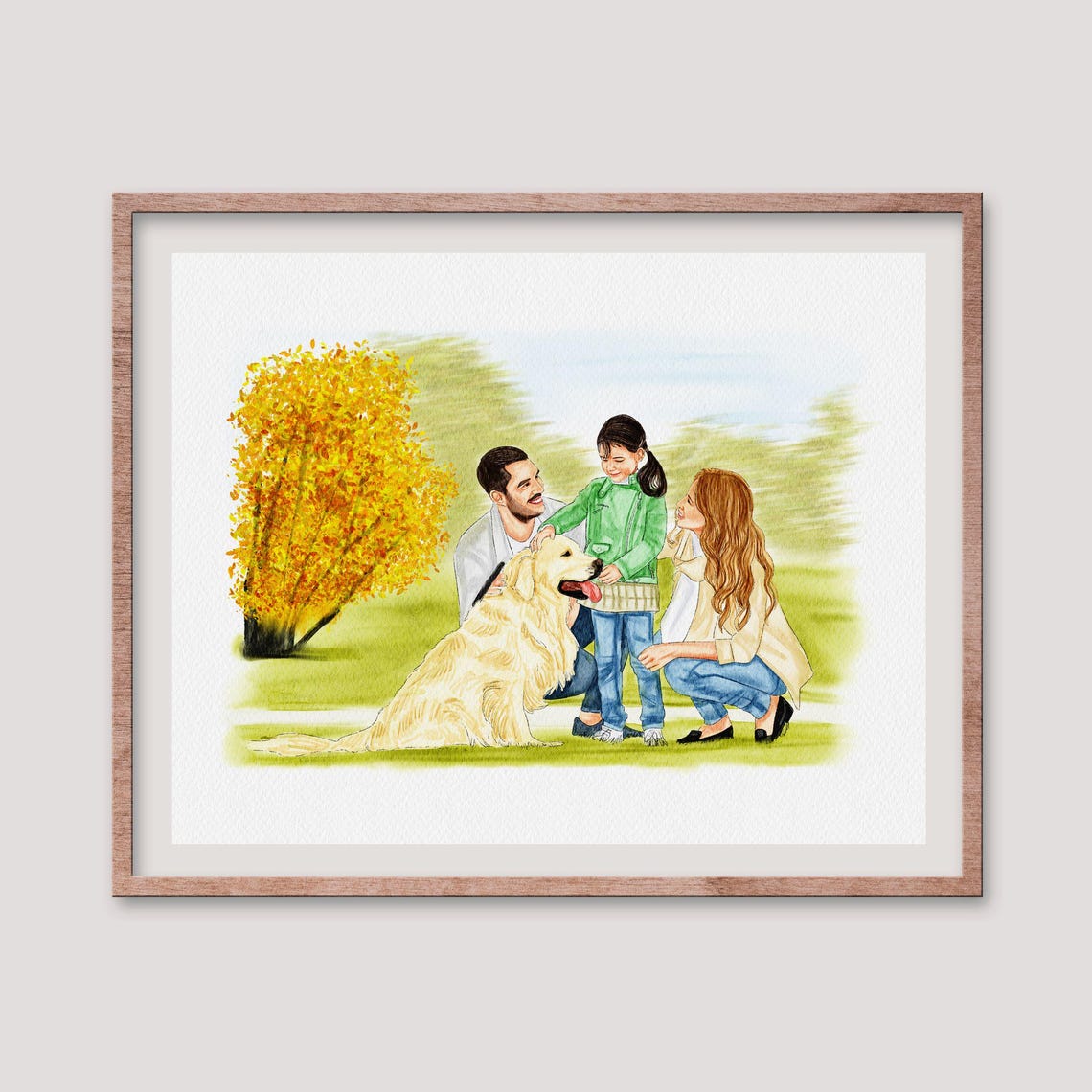 Custom Family With Pet Portrait Watercolor Painting From Photo Personalized Family And Dog Drawing Mothers Day Gift Fathers Day Gift - Image 2