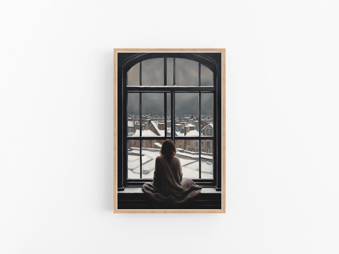 Instant Vintage Portrait Woman In Window Art Antique Aesthetic Moody Portrait Painting Vintage Dark Academia Print - Image 4