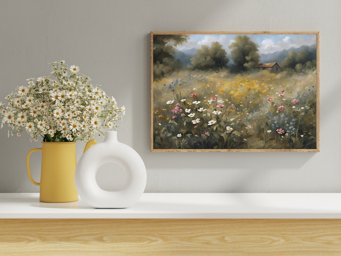 Wildflower Wall Art Vintage Cottage Garden Decor Print Farmhouse Oil Painting Moody Kitchen Art Print Cottagecore Vintage Landscape - Image 2