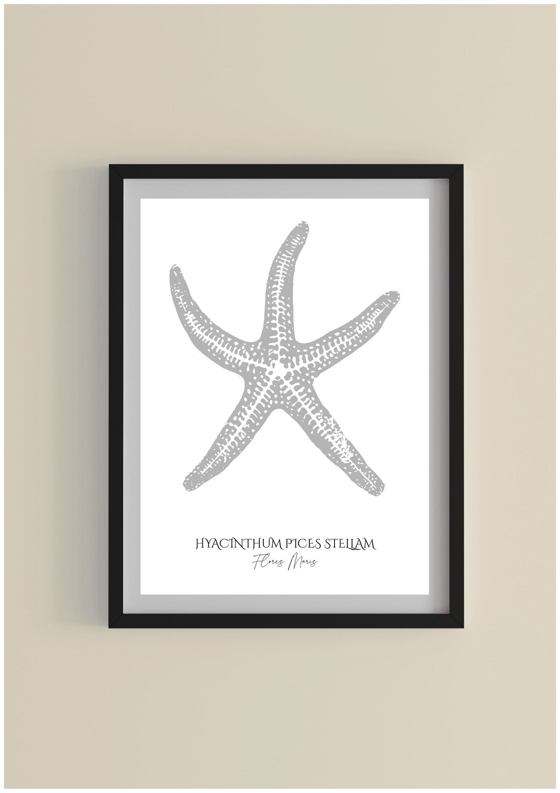 Grey Starfish Watercolor Minimalist Coastal Sea Life Print Decor