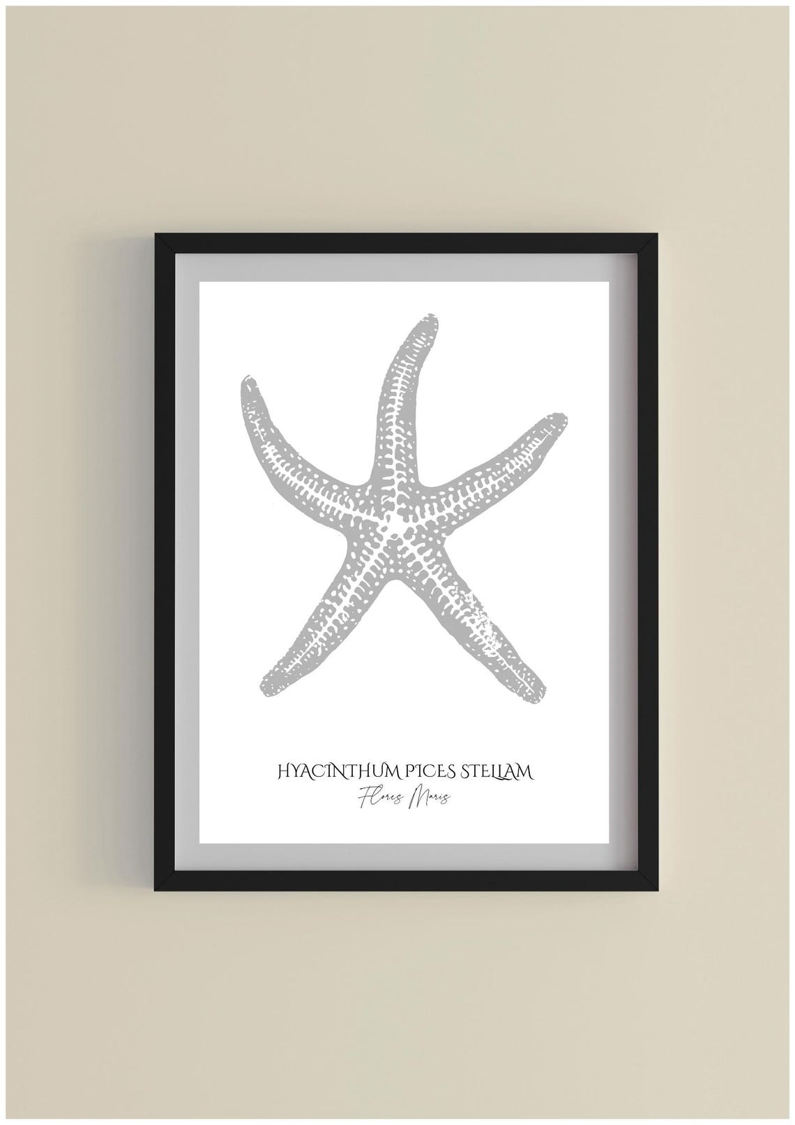 Grey Starfish Watercolor Print Minimalist Coastal Wall Art