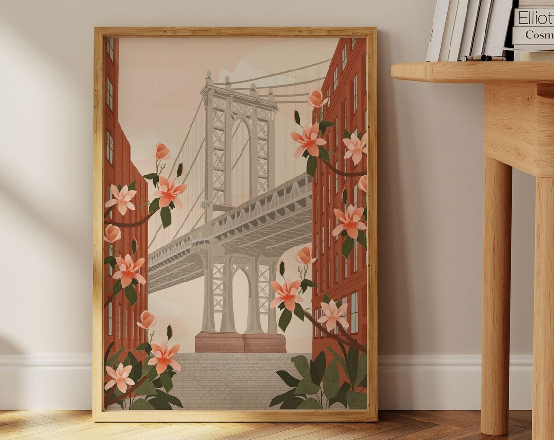 Brooklyn Bridge NYC Travel Poster, Manhattan Wall Decor