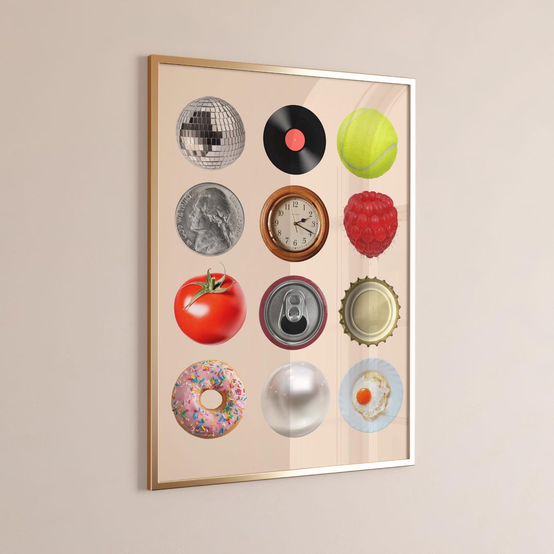 Round Objects Collage Disco Ball Vinyl Donut Kitchen Wall Poster