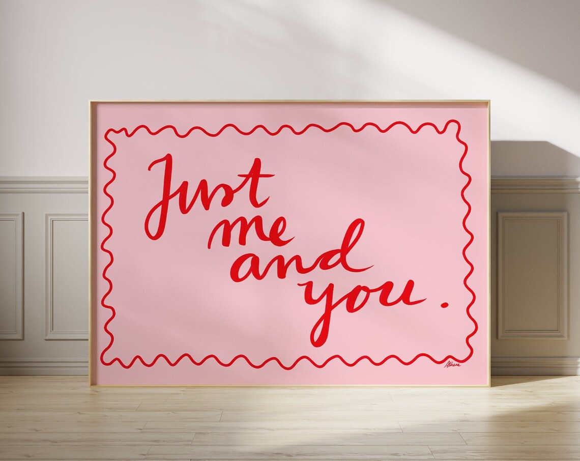 Just Me And You Red Script Pink Romantic Couples Quote Poster