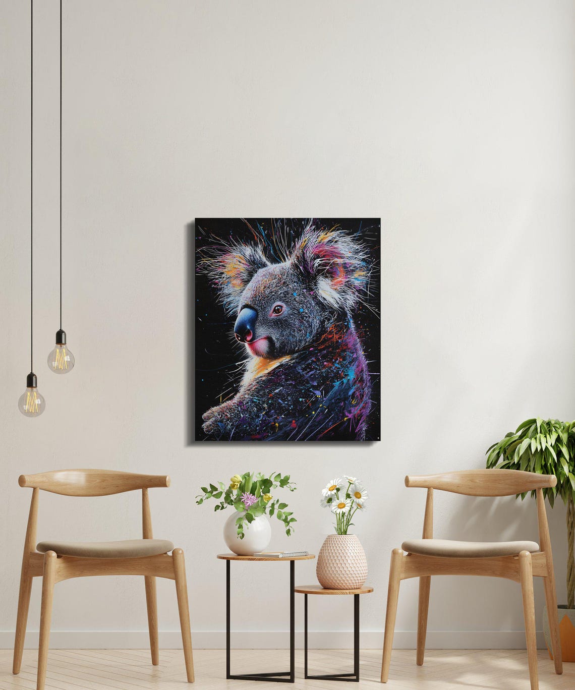 Playful Koala Side Profile Splash Art Black Canvas Animal Wall Art - Image 4