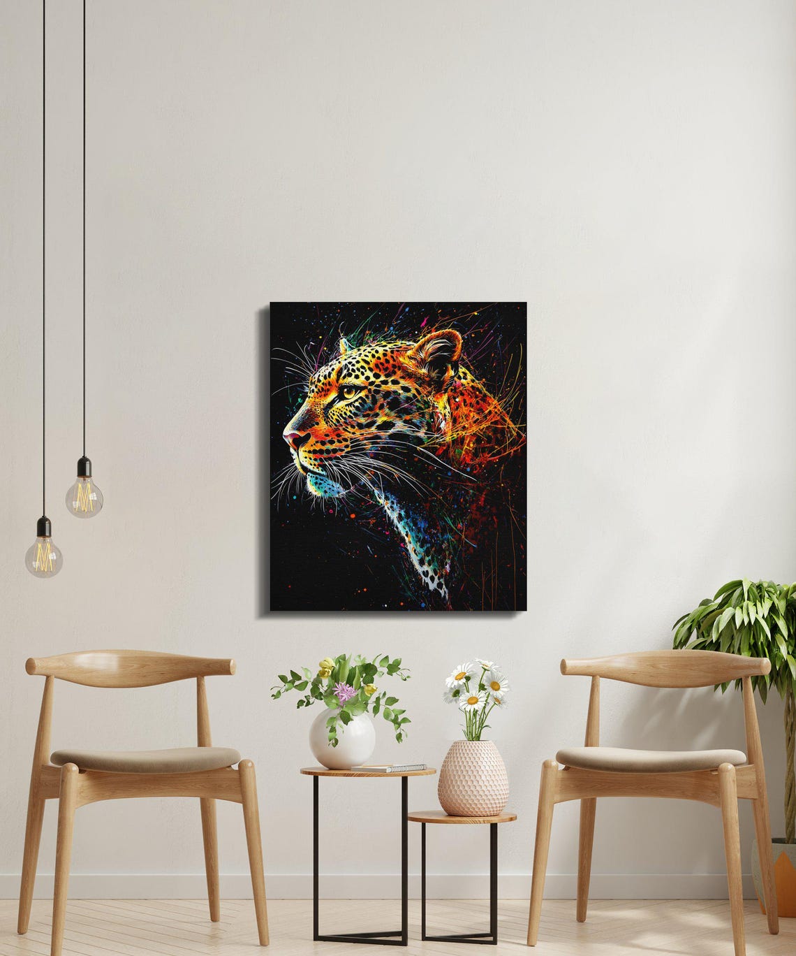 Vibrant Leopard Head Profile Black Canvas Wildlife Art Poster - Image 4