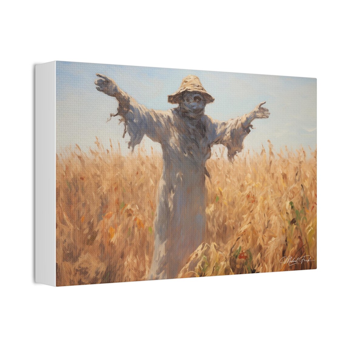 Scarecrow Standing in Golden Wheat Field Summer Day Art Poster - Image 3